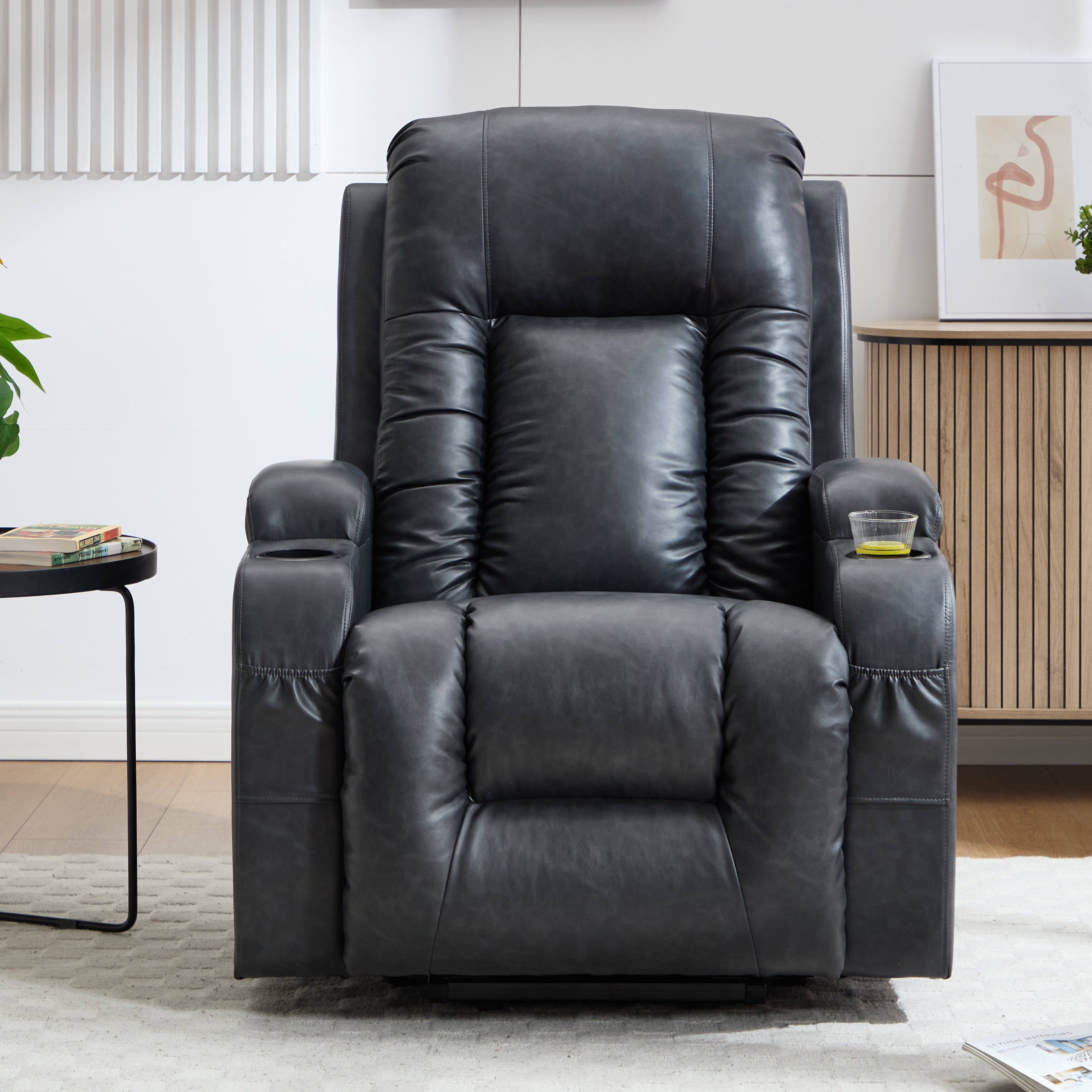 HOMREST PU Infinite Position Power Lift Recliner Chair for Elderly, 8-Point Massage & Heating, Gray