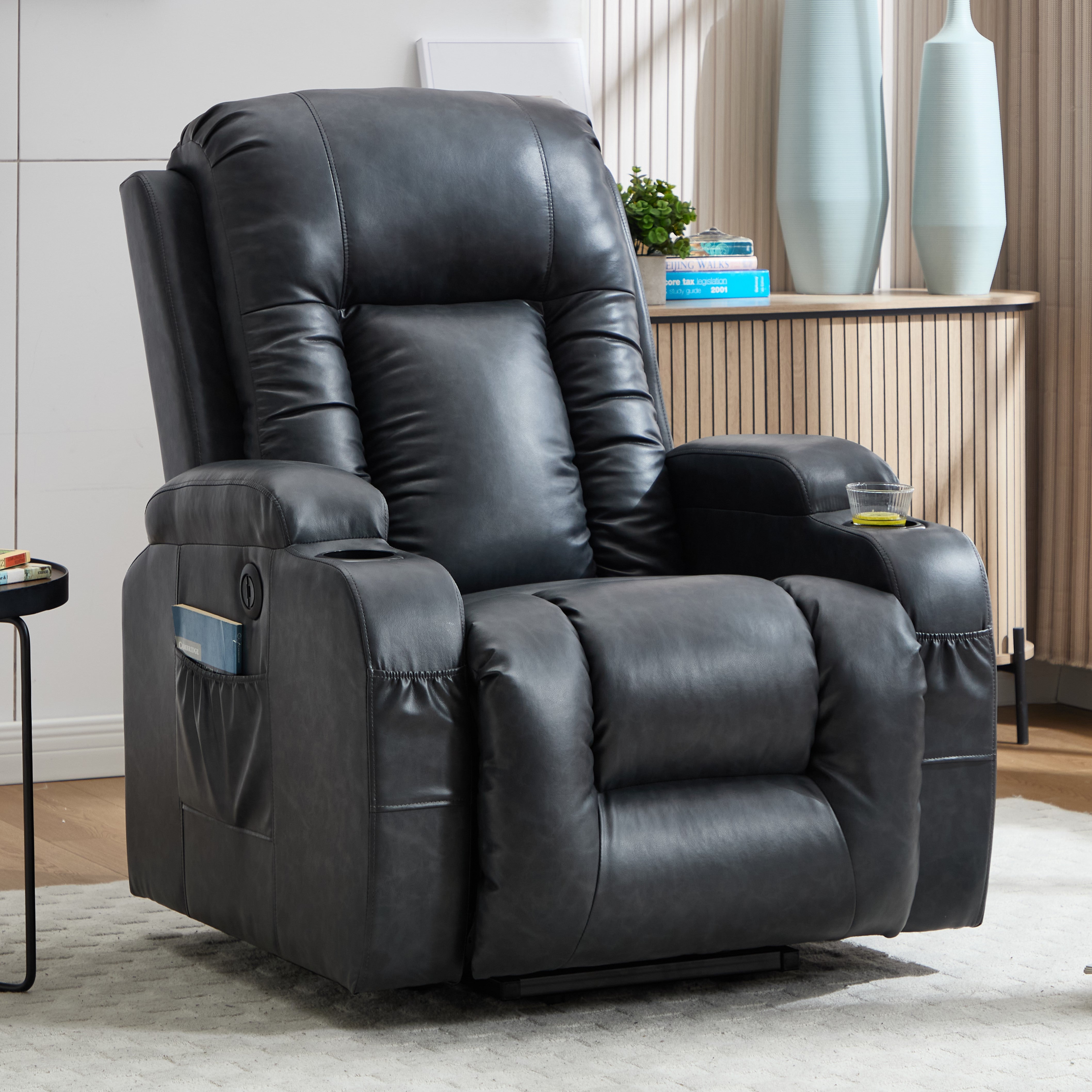 HOMREST PU Infinite Position Power Lift Recliner Chair for Elderly, 8-Point Massage & Heating, Gray