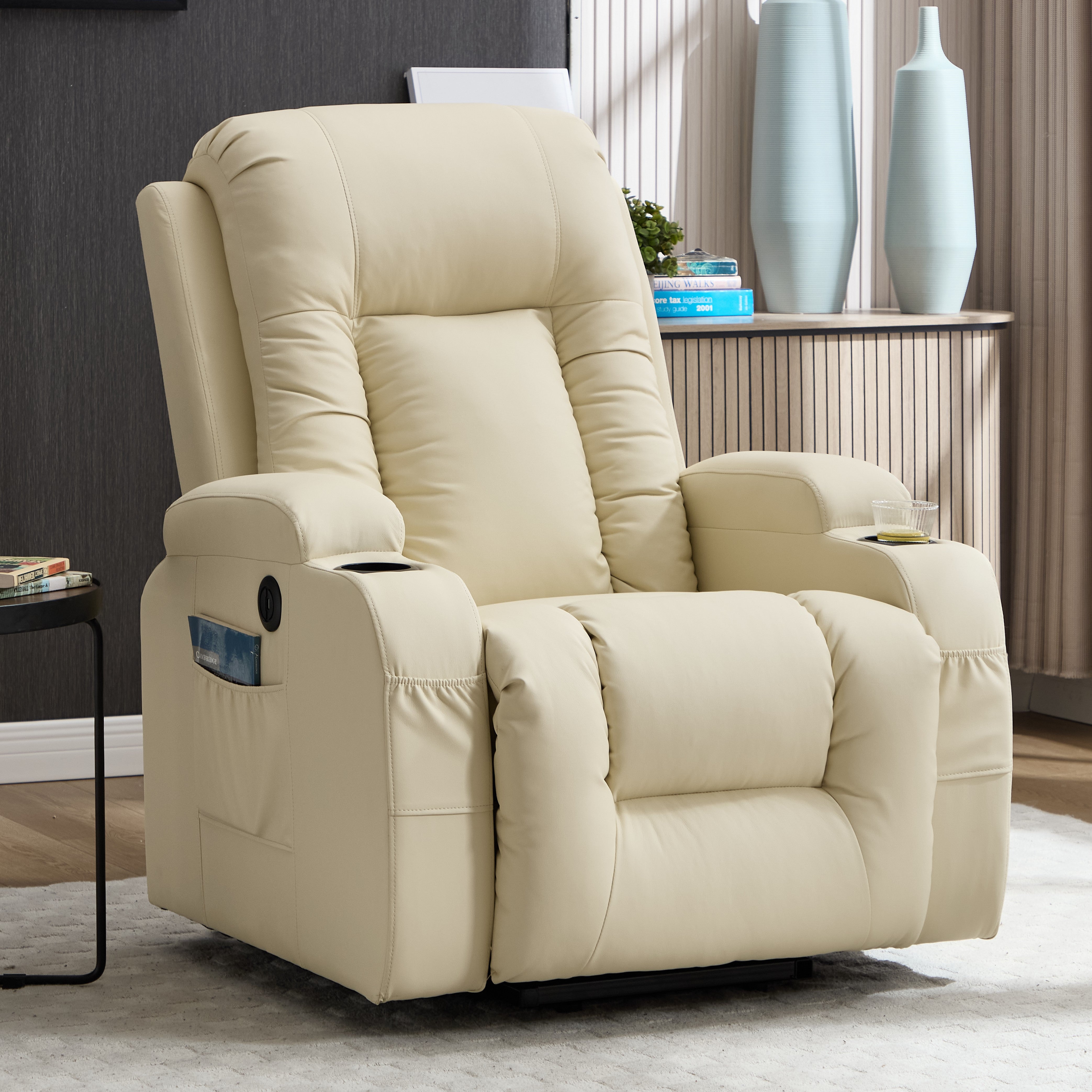 HOMREST PU Infinite Position Power Lift Recliner Chair for Elderly, 8-Point Massage & Heating, Beige
