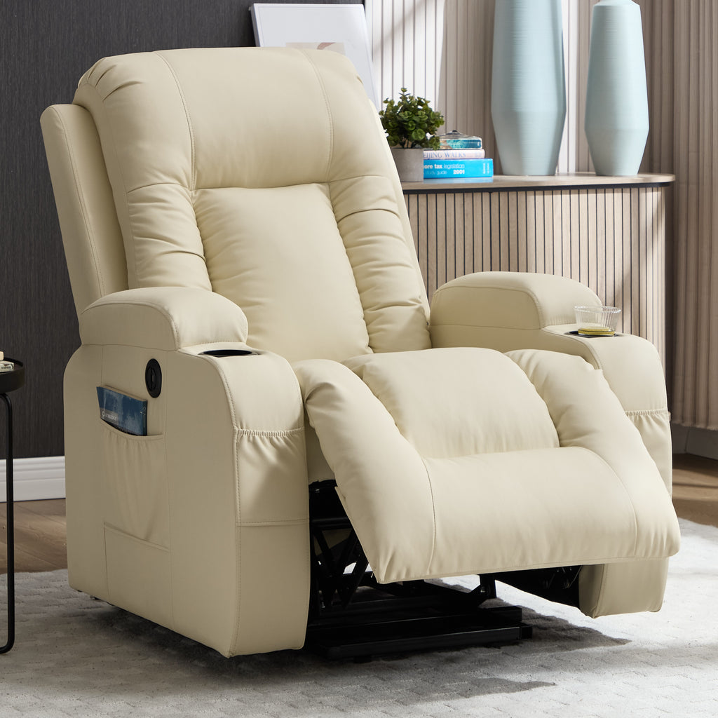 HOMREST PU Infinite Position Power Lift Recliner Chair for Elderly, 8-Point Massage & Heating, Beige