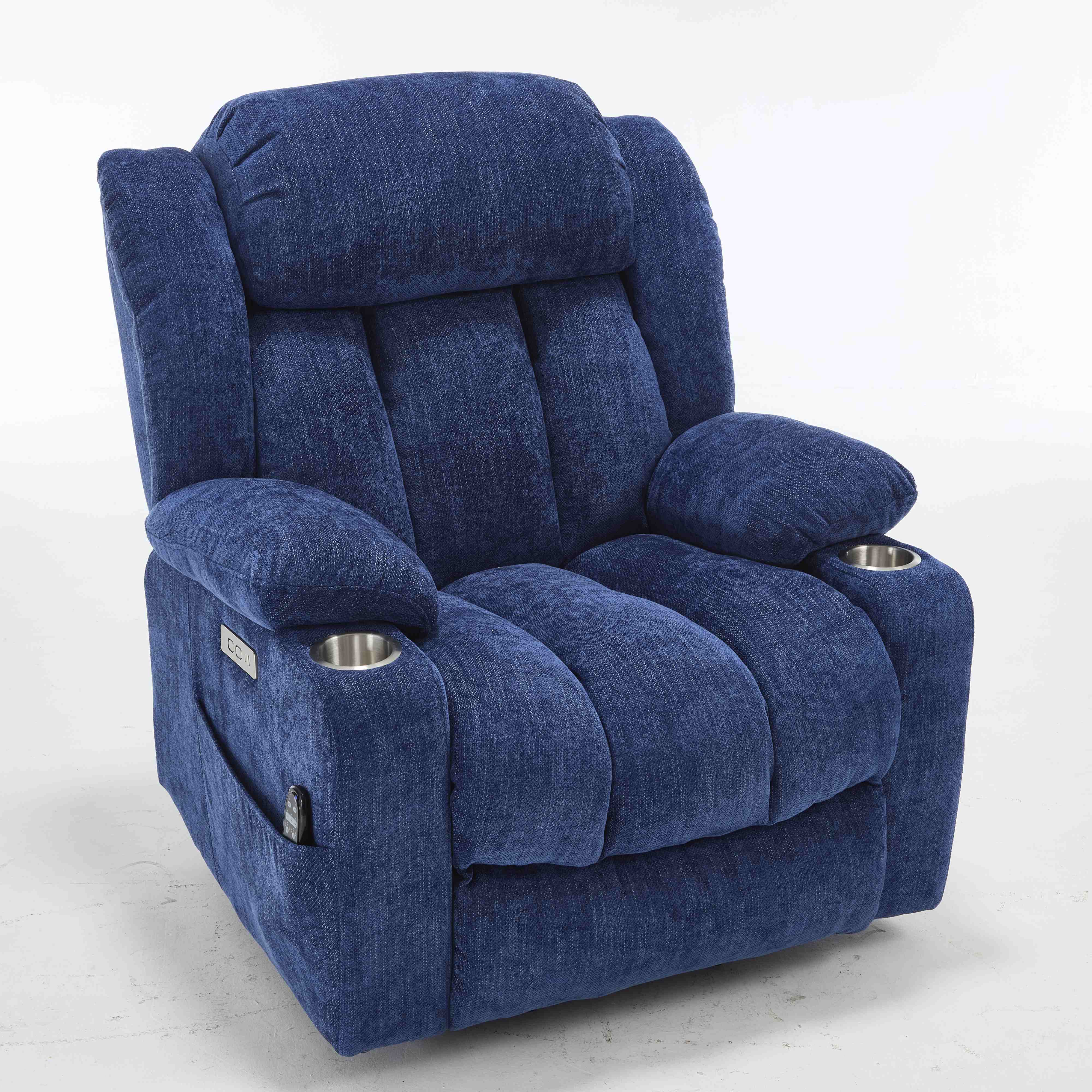 Homrest Premium Electric Recliner Chair with 8-Point Massage & Heating, Plush Chenille Fabric, Blue