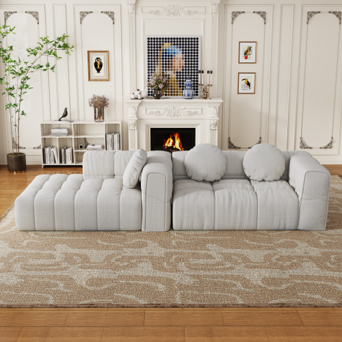 HOMREST Fully compressed modular 103" L-shaped combination living room sofa set, Off White(Right side recliner)