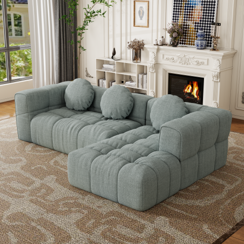 HOMREST Fully compressed modular 103" L-shaped combination living room sofa set, Blue Gray(Right side recliner)