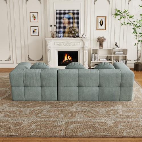 HOMREST Fully compressed modular 103" L-shaped combination living room sofa set, Blue Gray(Right side recliner)