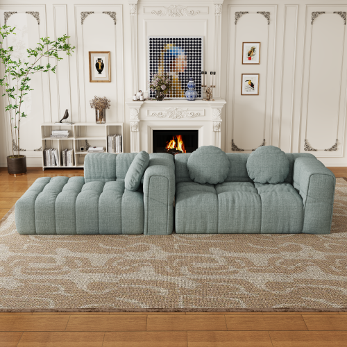 HOMREST Fully compressed modular 103" L-shaped combination living room sofa set, Blue Gray(left side recliner)