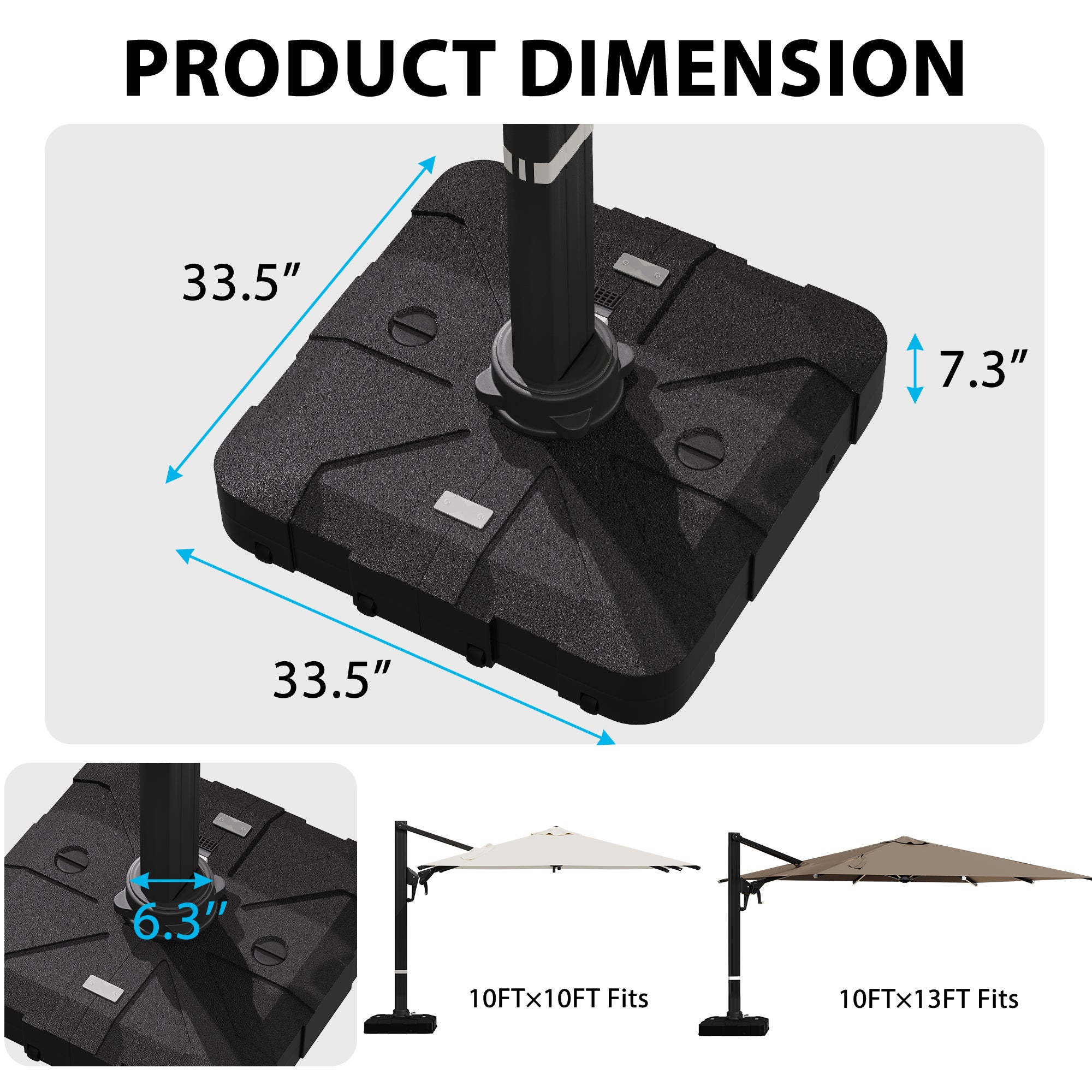 HOMREST 35.5" Patio Square Umbrella Base with Wheels, Heavy Duty Stand for Large Offset & Cantilever Umbrellas, Holds Up to 440 lbs with Water, Perfect for Outdoor Use