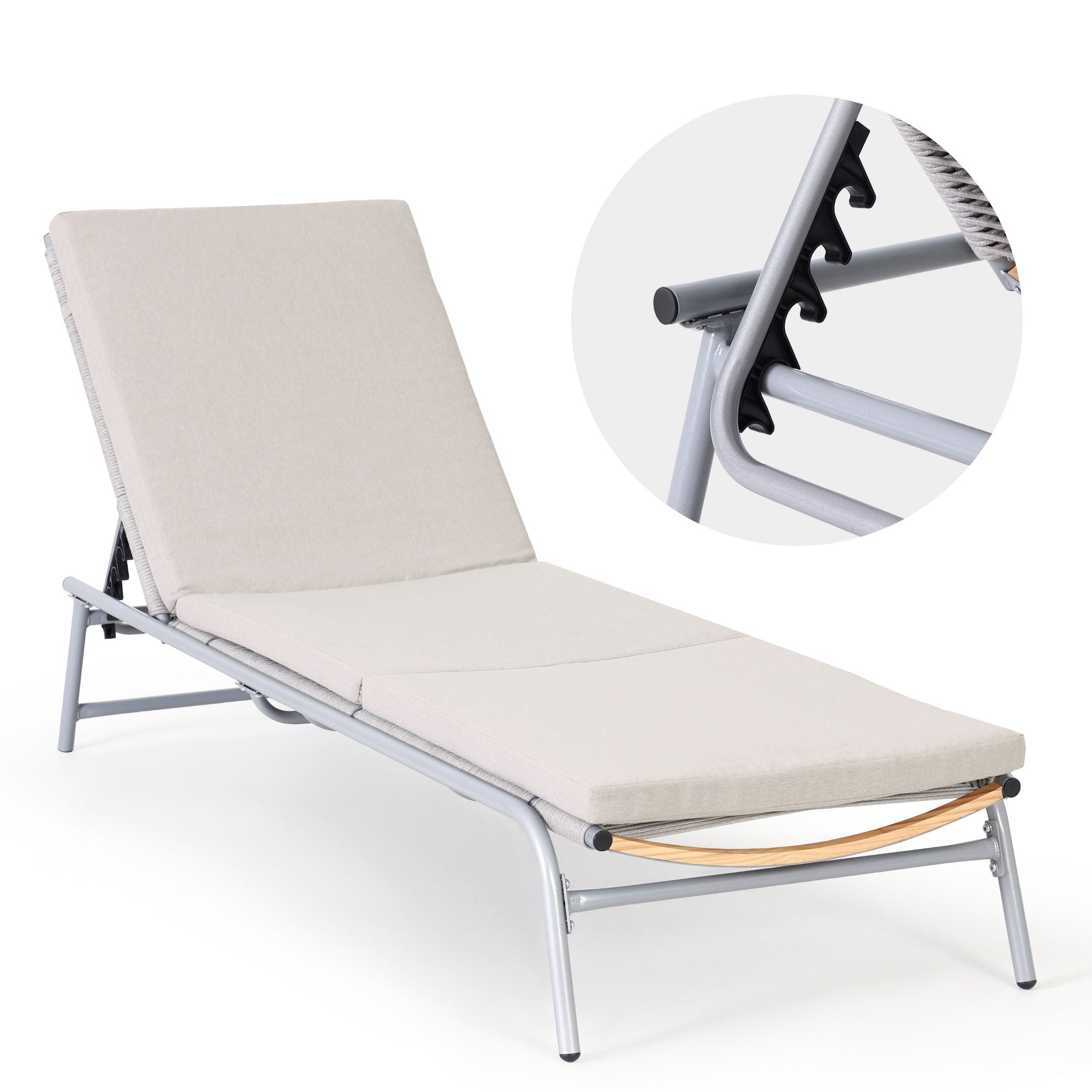 Outdoor Lounge Chair, Aluminum Chaise Lounge Chair with 5 Gears Adjustment Backrest, Beige