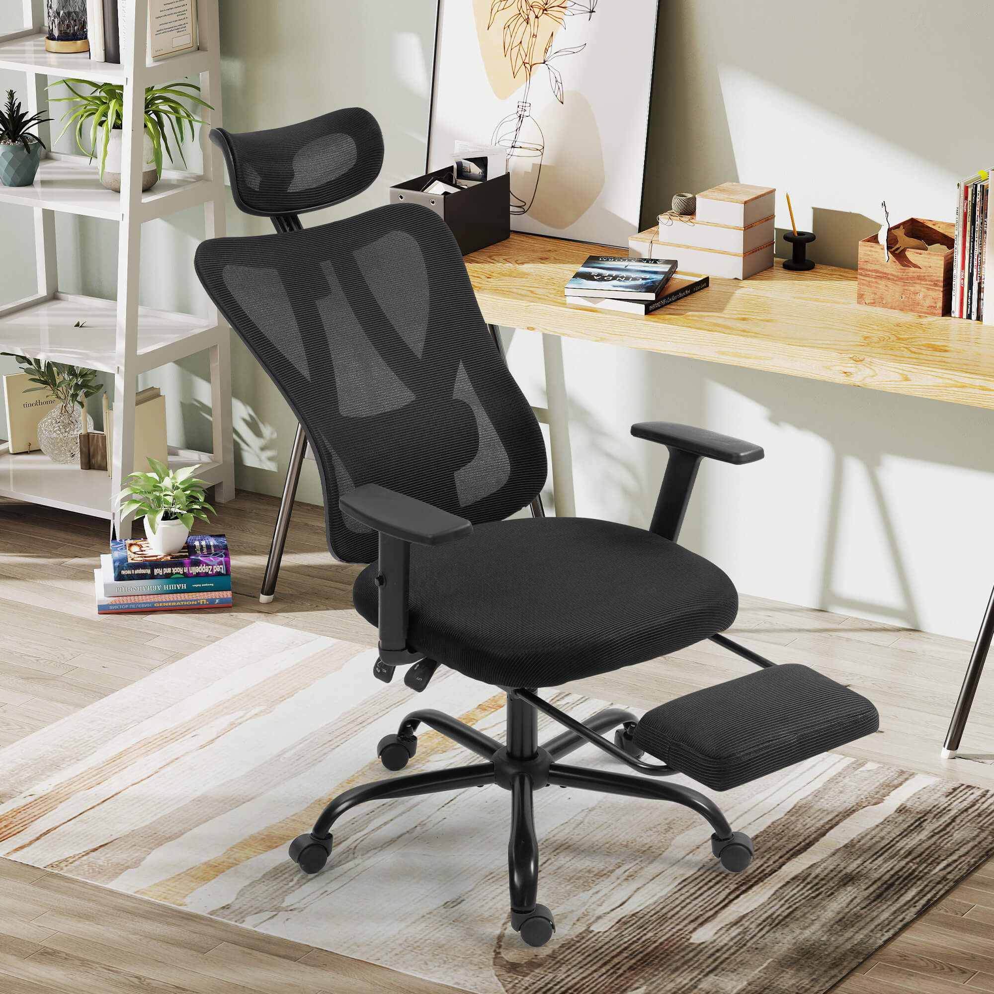Homrest High-Back Ergonomic Mesh Office Chair with Footrest – Black