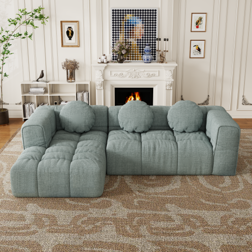 HOMREST Fully compressed modular 103" L-shaped combination living room sofa set, Blue Gray(left side recliner)
