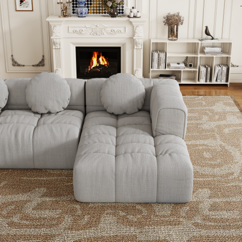 HOMREST Fully compressed modular 103" L-shaped combination living room sofa set, Off White(Right side recliner)