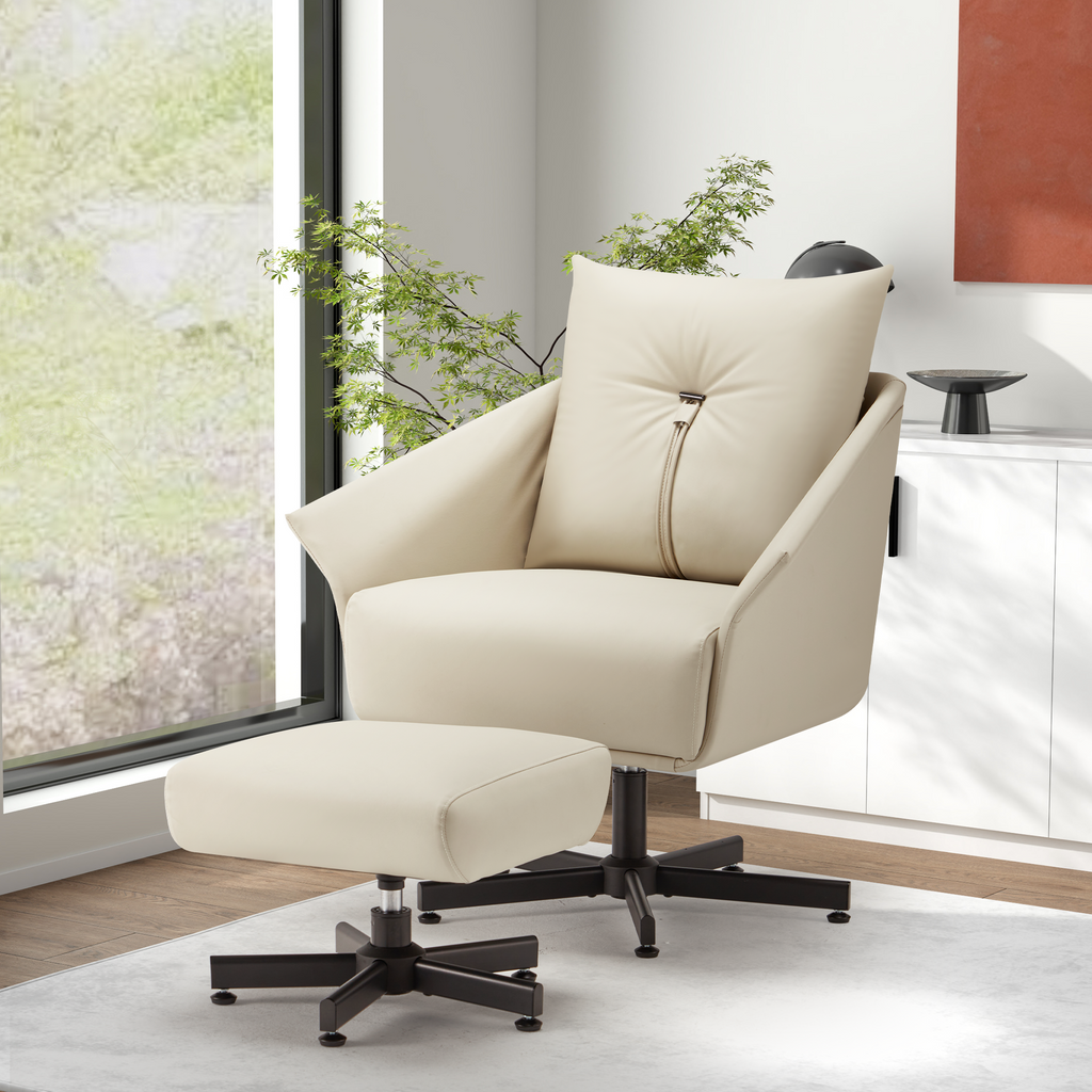 Homrest Swivel Accent Chair Home Office Desk Chair Faux Leather, Beige
