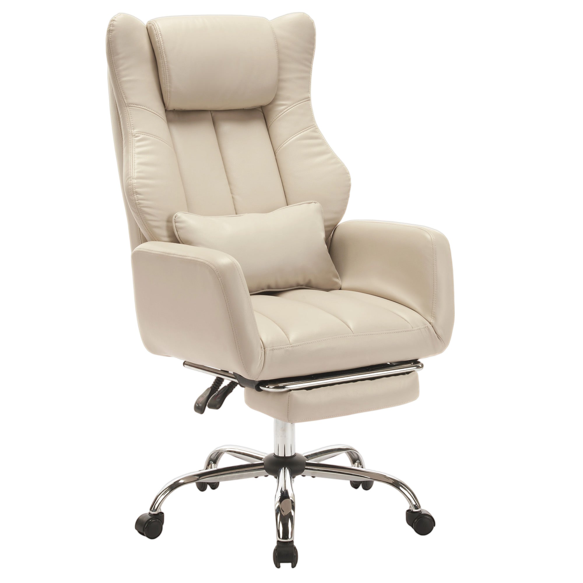 HOMREST Ergonomic Home Office Chair with Flip-Up Armrests, 135° Reclining Computer Desk Chair, Nappa PU Leather, Beige