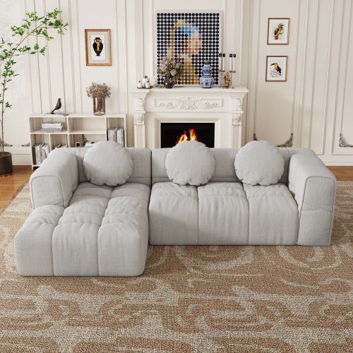 HOMREST Fully compressed modular 103" L-shaped combination living room sofa set, Off White(Left side recliner)