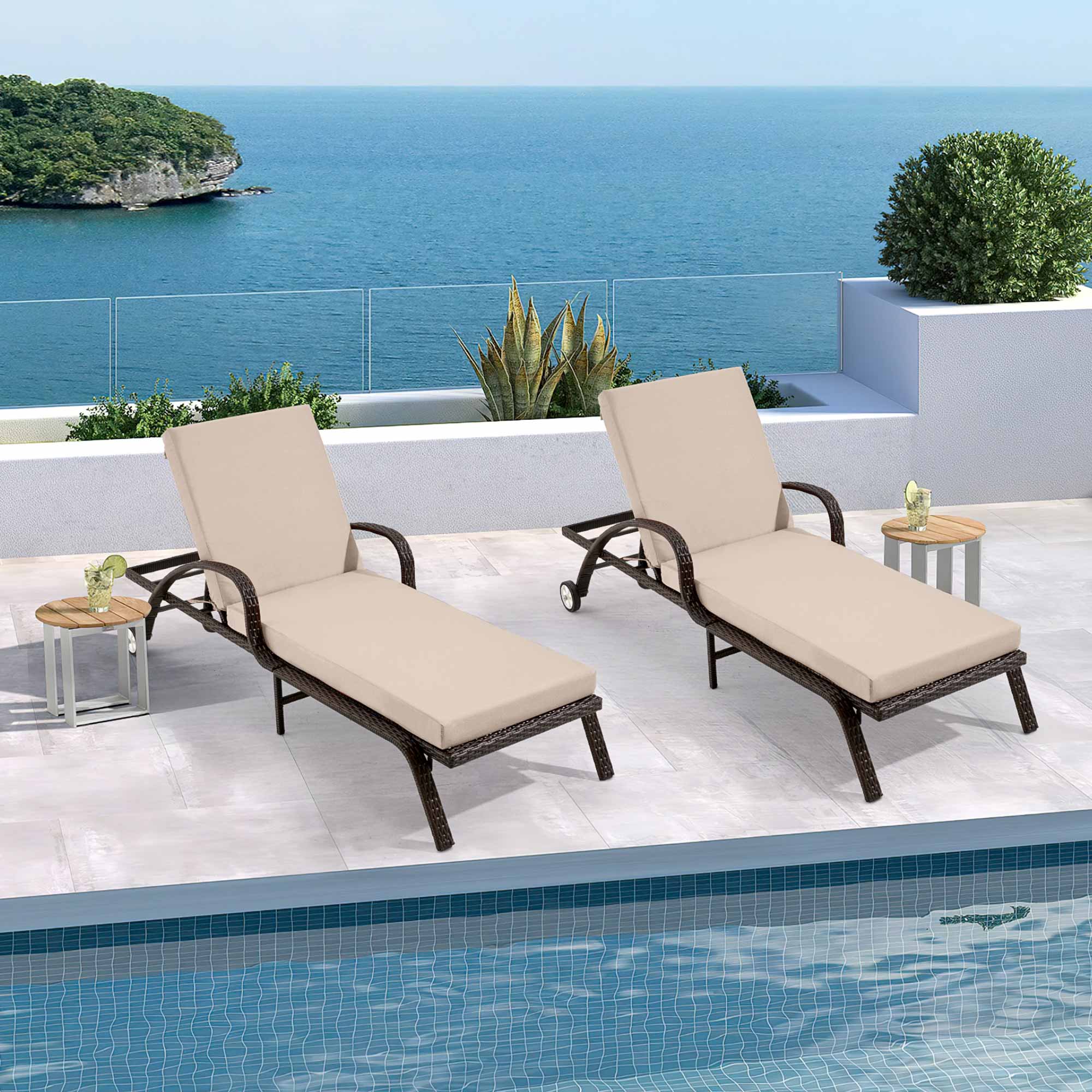 HOMREST Outdoor Lounge Chair Cushion Replacement Set of 2, Beige
