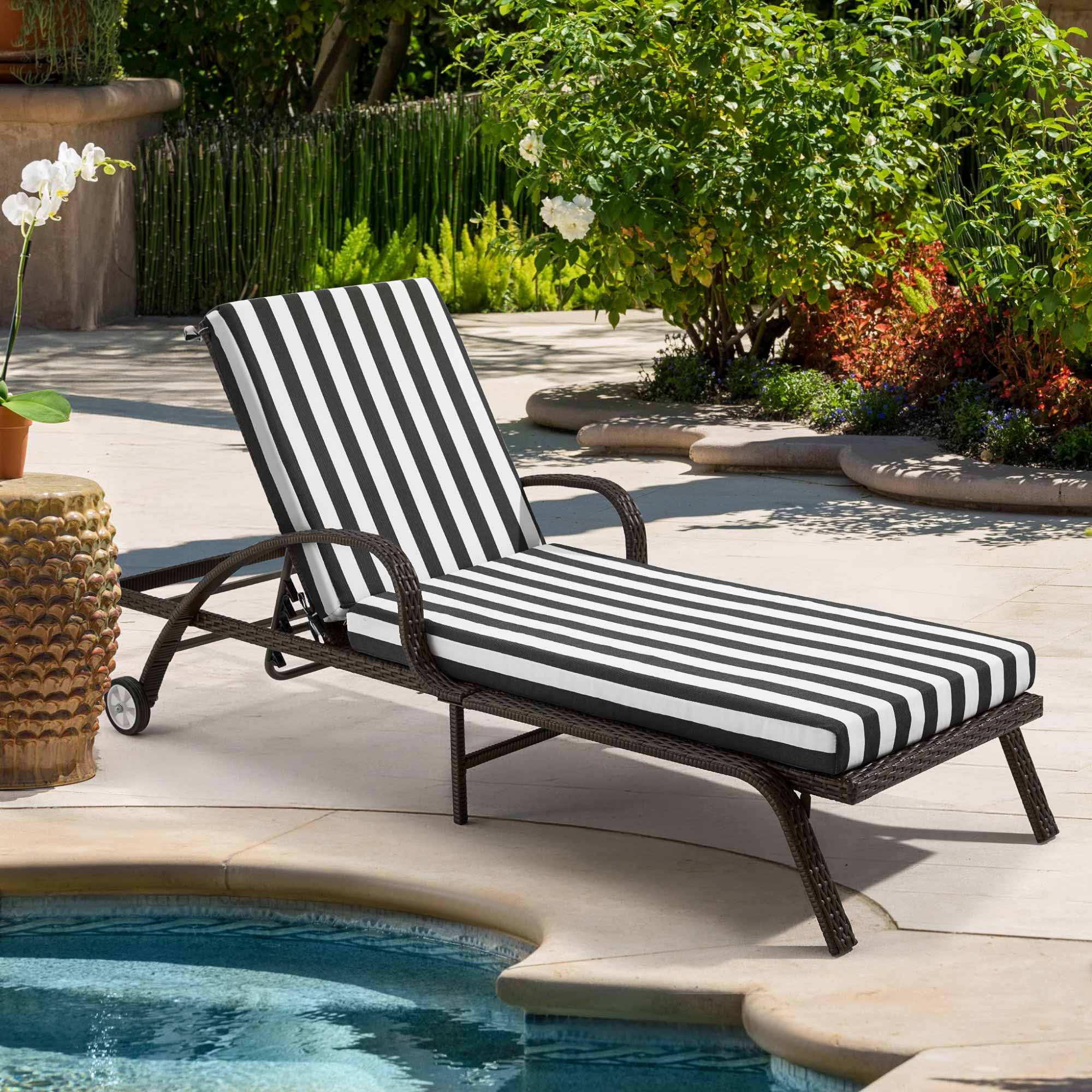 HOMREST Outdoor Lounge Chair Cushion,Waterproof Lounge Cushion Replacement, Black White Stripes