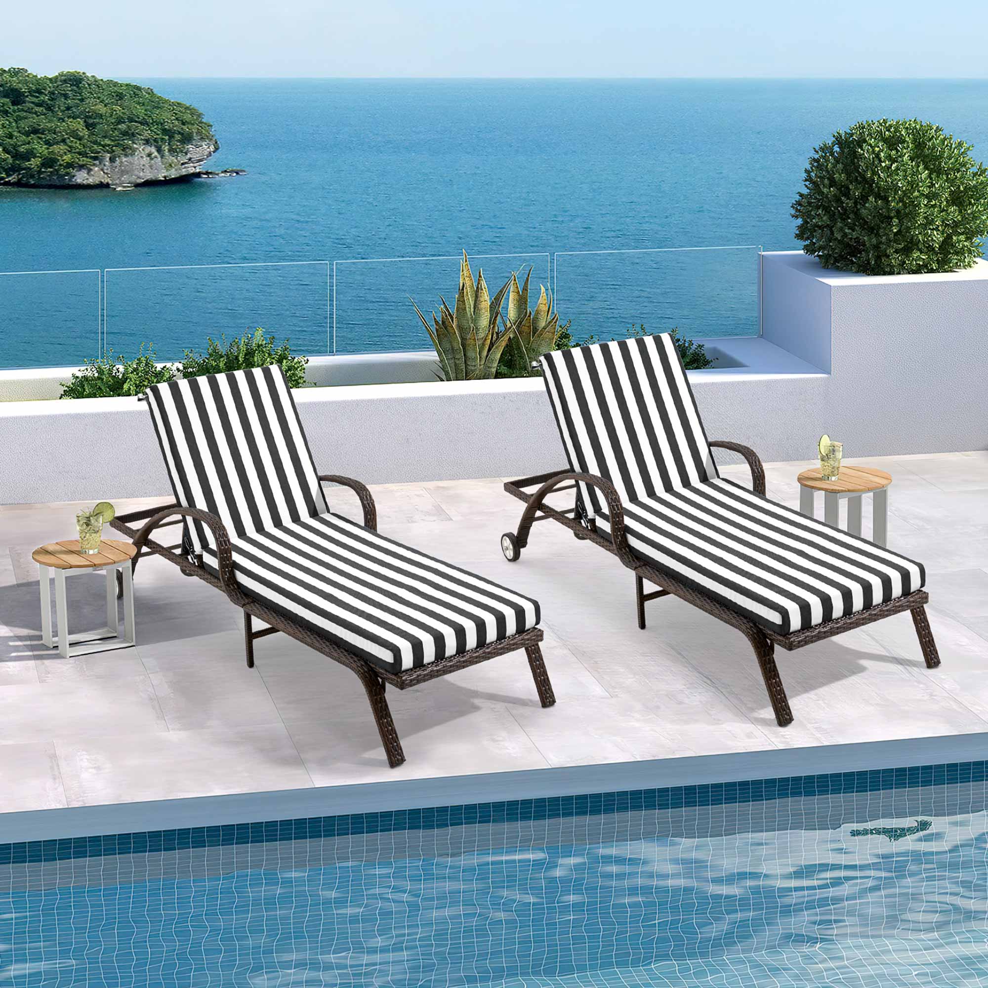 HOMREST Outdoor Lounge Chair Cushion Replacement Set of 2, Black Stripes