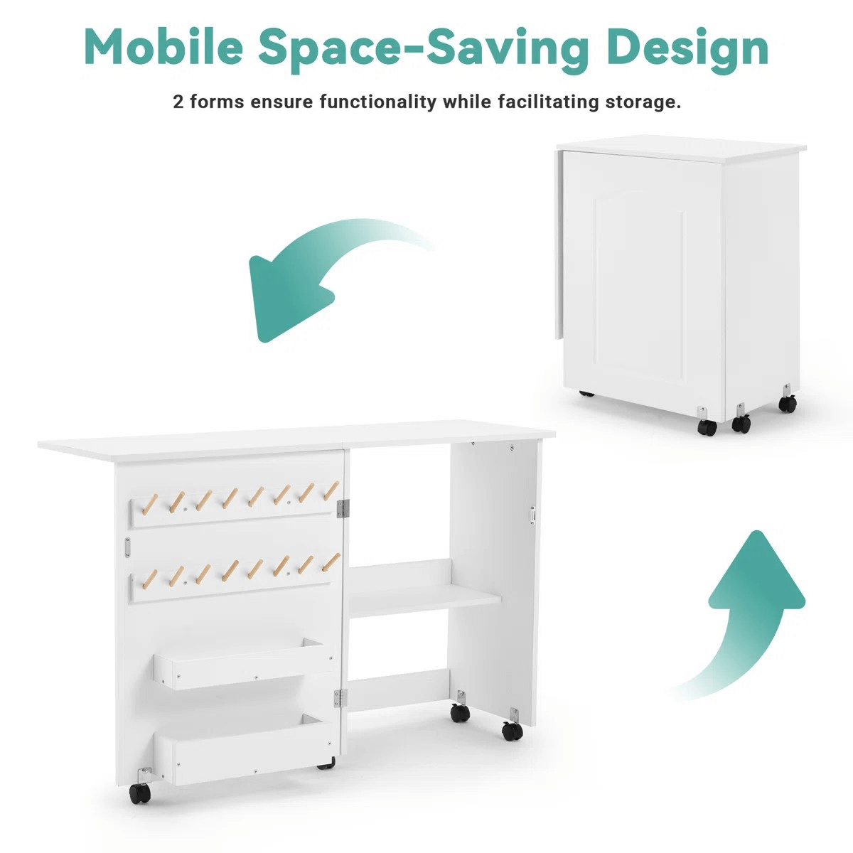 HOMREST 46" X 15.5" Folding Sewing Table, Portable Craft Station With Storage Shelf