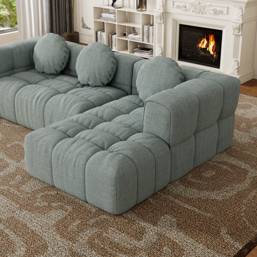 HOMREST Fully compressed modular 103" L-shaped combination living room sofa set, Blue Gray(Right side recliner)