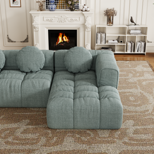 HOMREST Fully compressed modular 103" L-shaped combination living room sofa set, Blue Gray(Right side recliner)