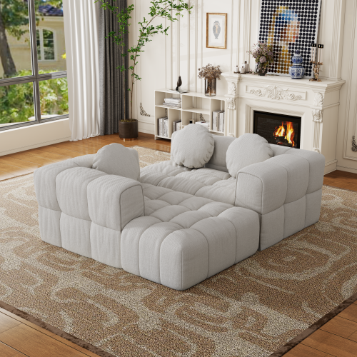 HOMREST Fully compressed modular 103" L-shaped combination living room sofa set, Off White(Right side recliner)