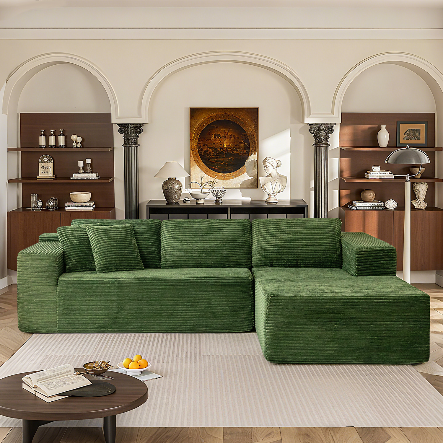 HOMREST 106 inch Cloud Sectional Couch with Chaise Lounge for Living Room, Corduroy Fabric, Green