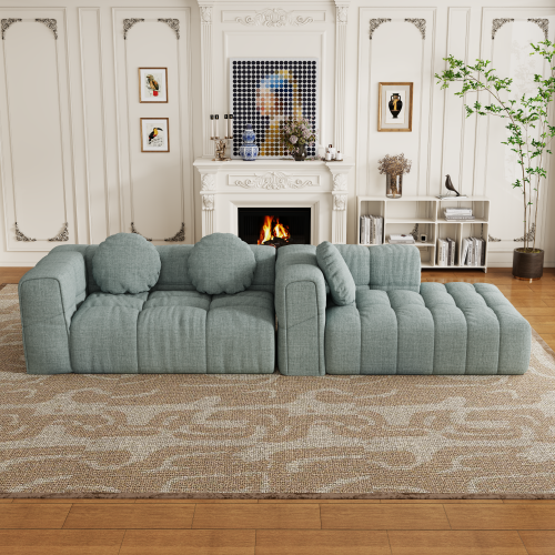 HOMREST Fully compressed modular 103" L-shaped combination living room sofa set, Blue Gray(left side recliner)