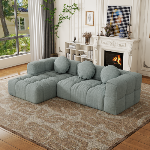 HOMREST Fully compressed modular 103" L-shaped combination living room sofa set, Blue Gray(left side recliner)