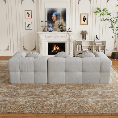 HOMREST Fully compressed modular 103" L-shaped combination living room sofa set, Off White(Right side recliner)