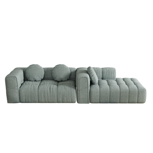 HOMREST Fully compressed modular 103" L-shaped combination living room sofa set, Blue Gray(left side recliner)