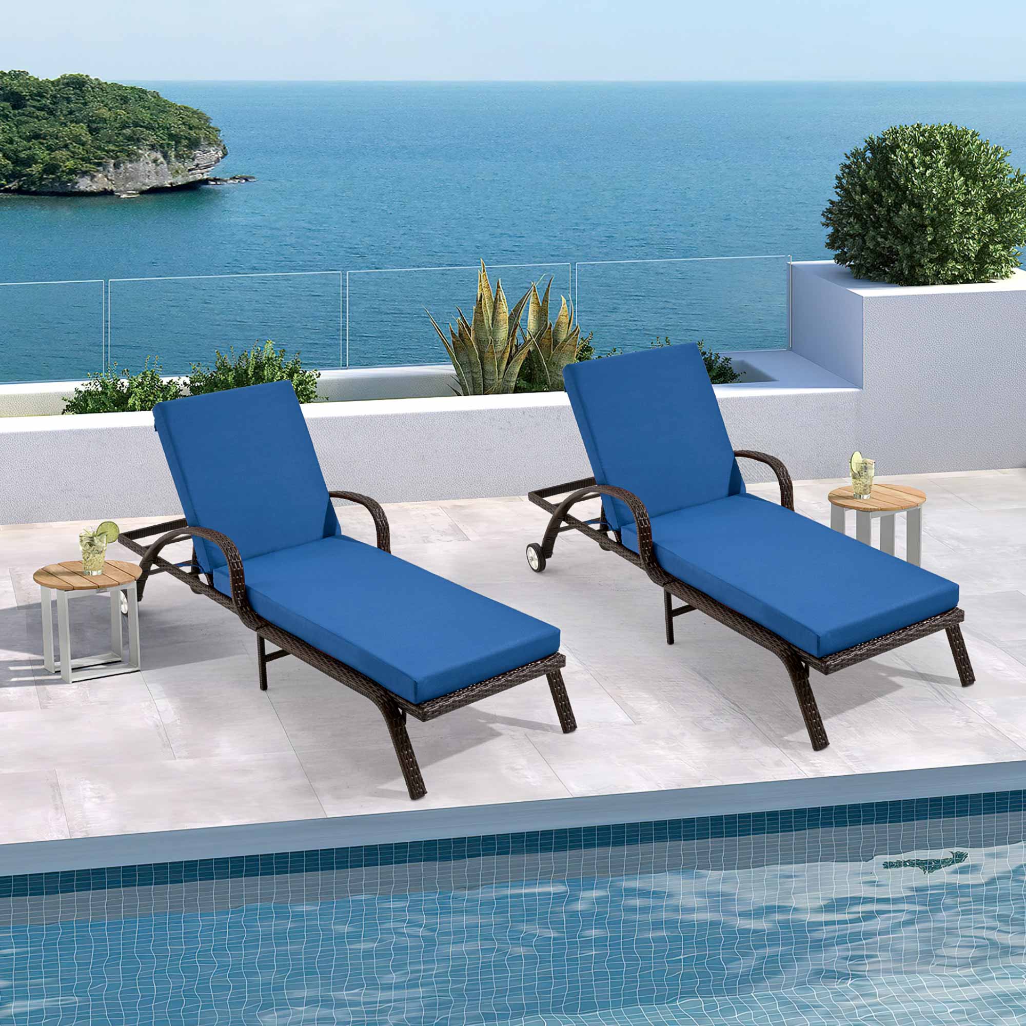 HOMREST Outdoor Lounge Chair Cushion Replacement Set of 2, Dark Blue
