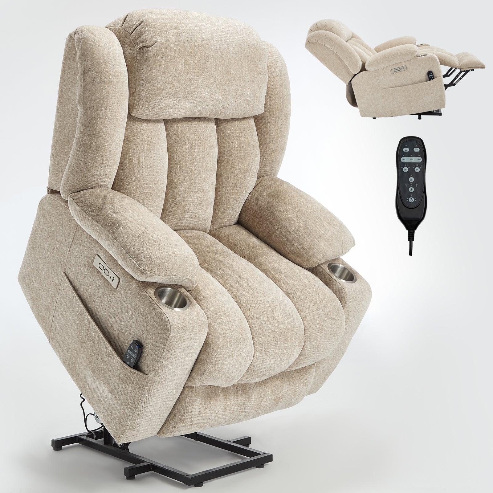 Homrest Premium Electric Recliner Chair with 8-Point Massage & Heating, Plush Chenille Fabric, Brown