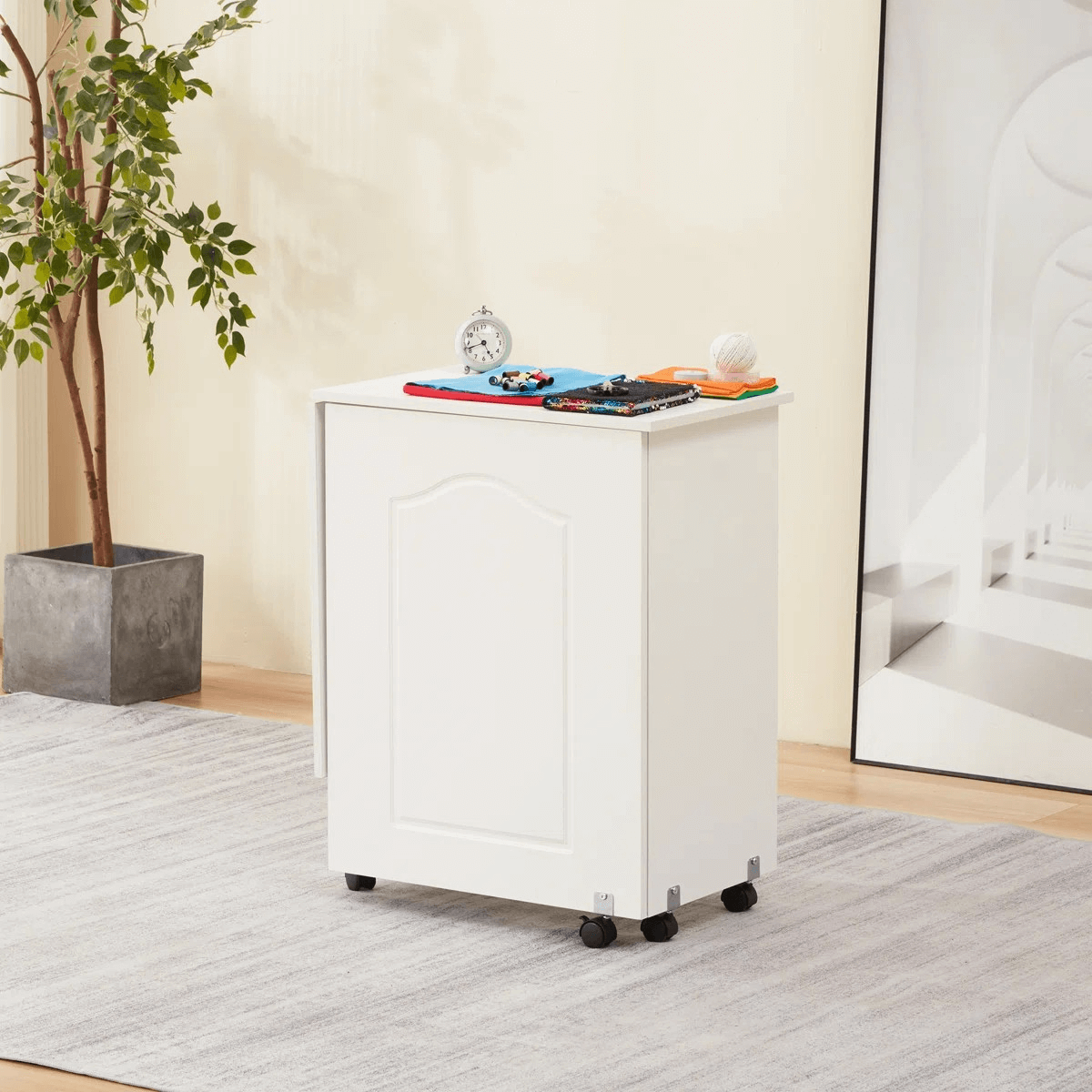 HOMREST 46" X 15.5" Folding Sewing Table, Portable Craft Station With Storage Shelf