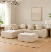 HOMREST 5-Seat Modular Sofa, Corduroy Lounge Couch with Free Combination Design and Throw Pillows, Beige