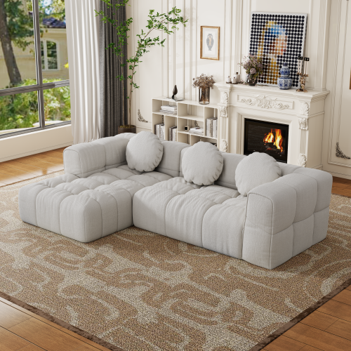 HOMREST Fully compressed modular 103" L-shaped combination living room sofa set, Off White(Left side recliner)