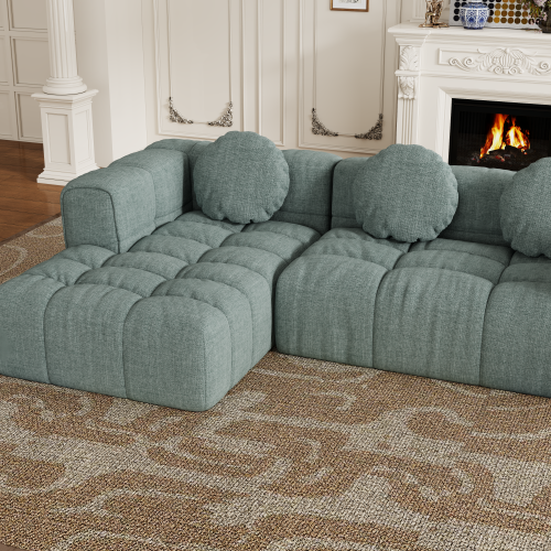 HOMREST Fully compressed modular 103" L-shaped combination living room sofa set, Blue Gray(left side recliner)