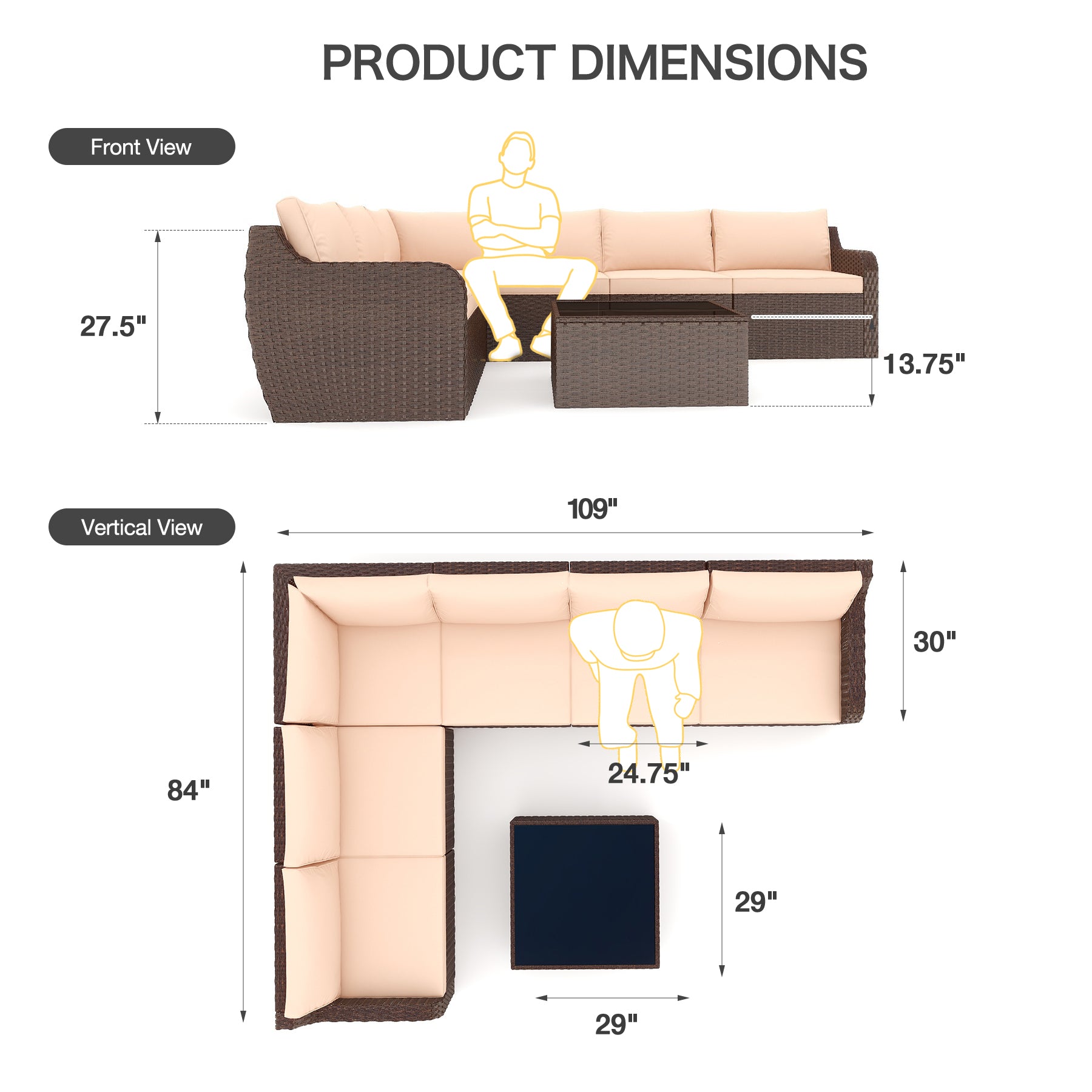 Product dimensions of Homrest patio conversation set