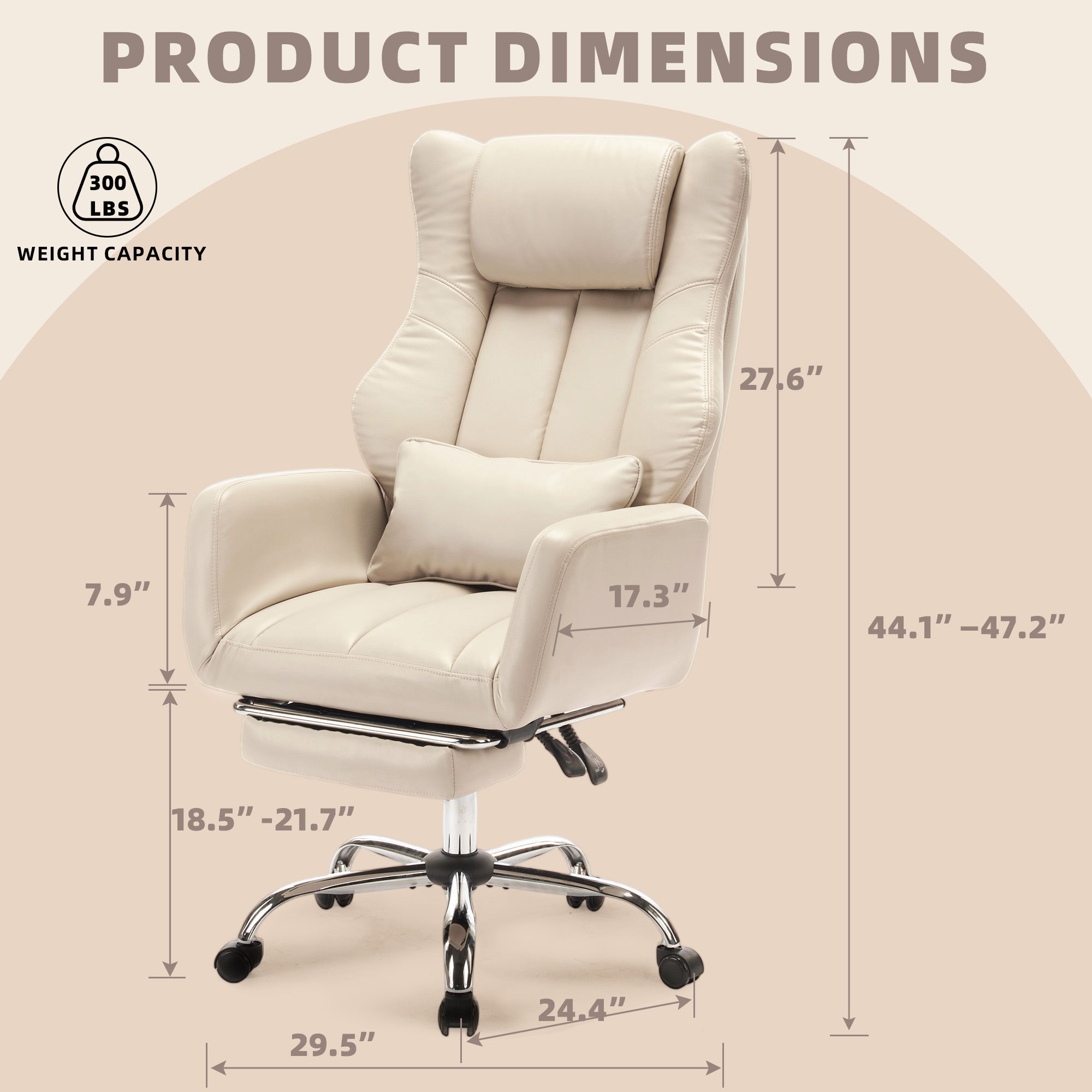 HOMREST Ergonomic Home Office Chair with Flip-Up Armrests, 135° Reclining Computer Desk Chair, Nappa PU Leather, Beige