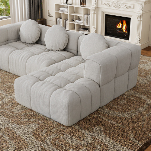 HOMREST Fully compressed modular 103" L-shaped combination living room sofa set, Off White(Right side recliner)