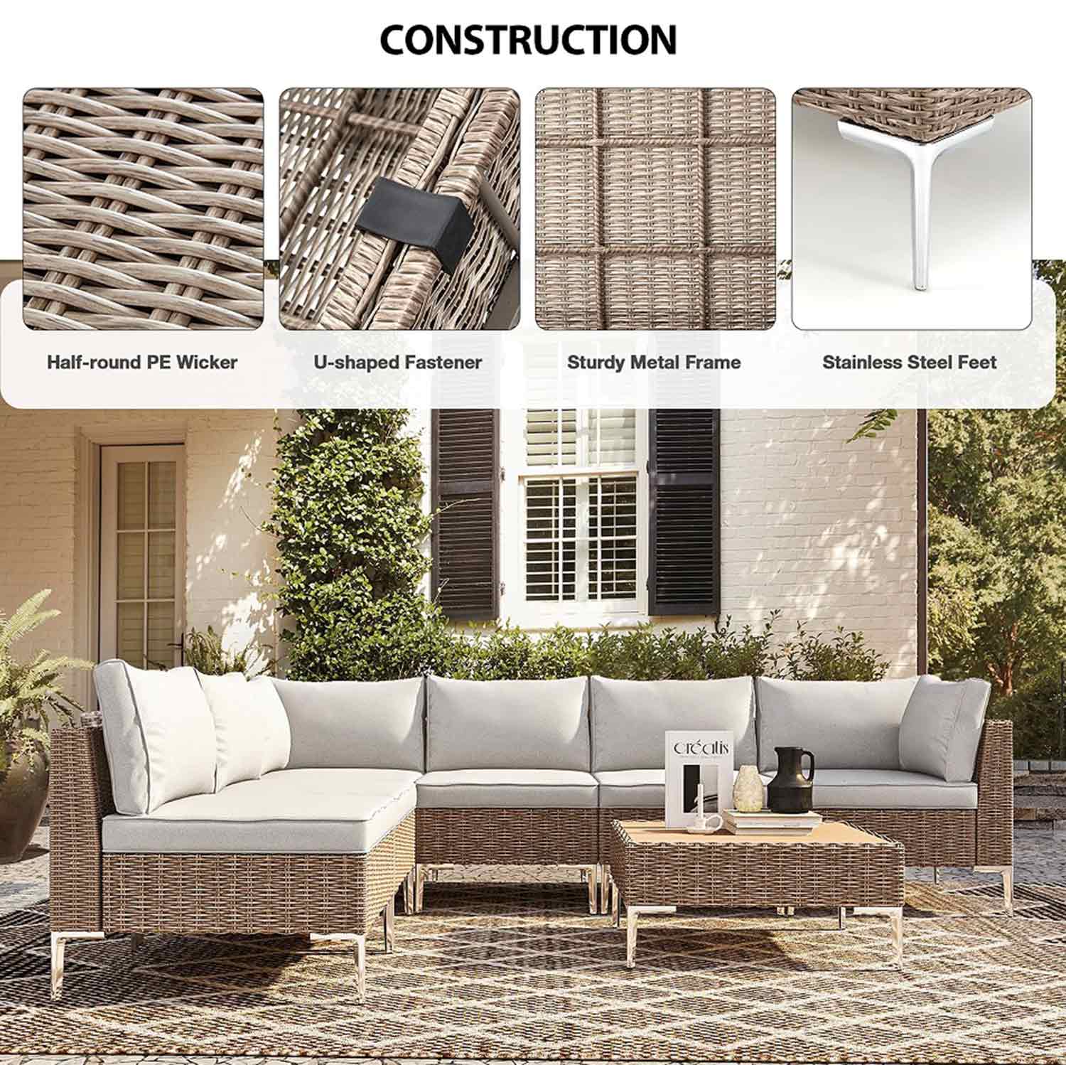 Homrest Patio Furniture Set for Porch, Garden and Poolside, Beige