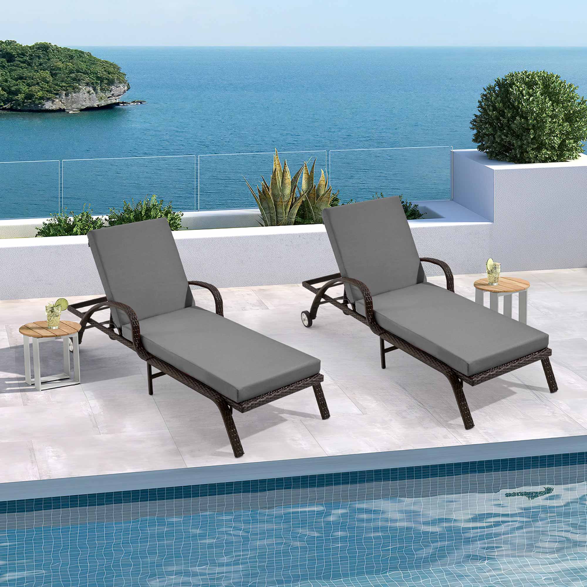 HOMREST Outdoor Lounge Chair Cushion Replacement Set of 2, Grey