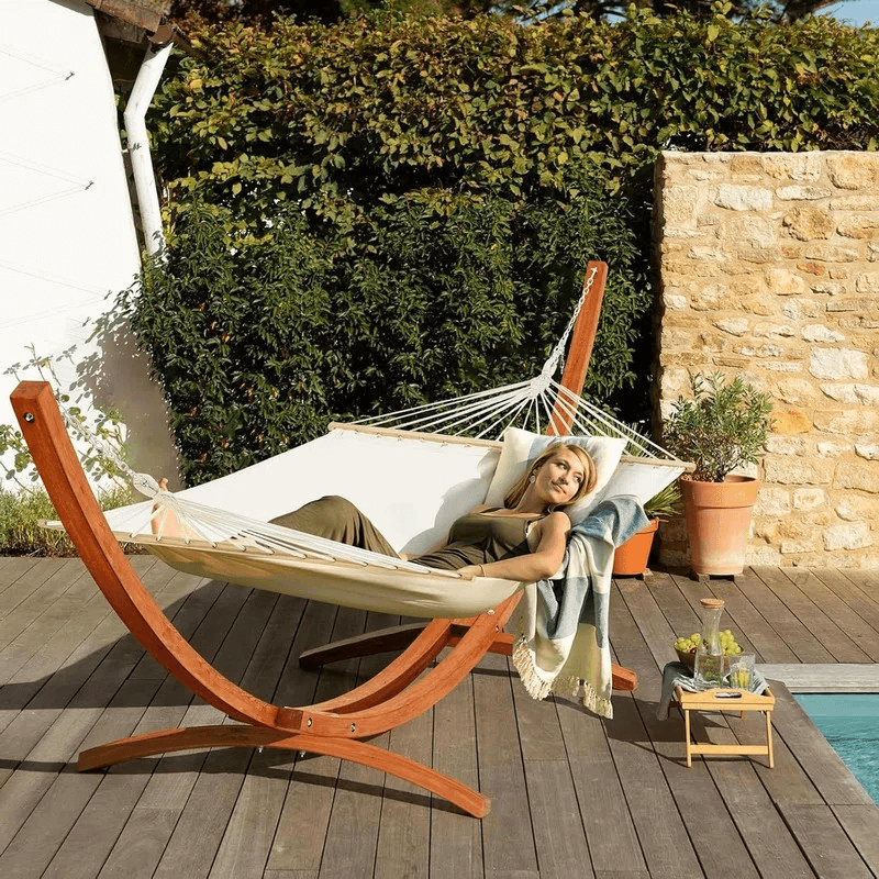 HOMREST 14 FT Hammock with Stand for Outside, 2 Person Heavy Duty Wooden Hammock Stand, White