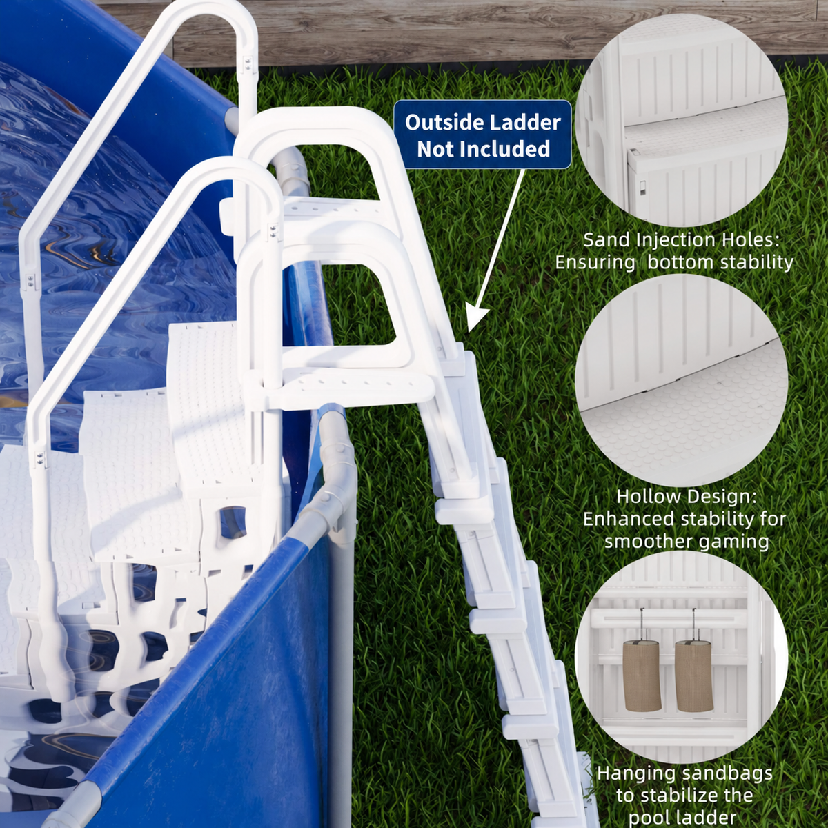 HOMREST Pool Ladder, 4-Step Pool Stairs with Double Handrails and Non-Slip Steps for 48-54” Above Ground and In-Ground Pools, White