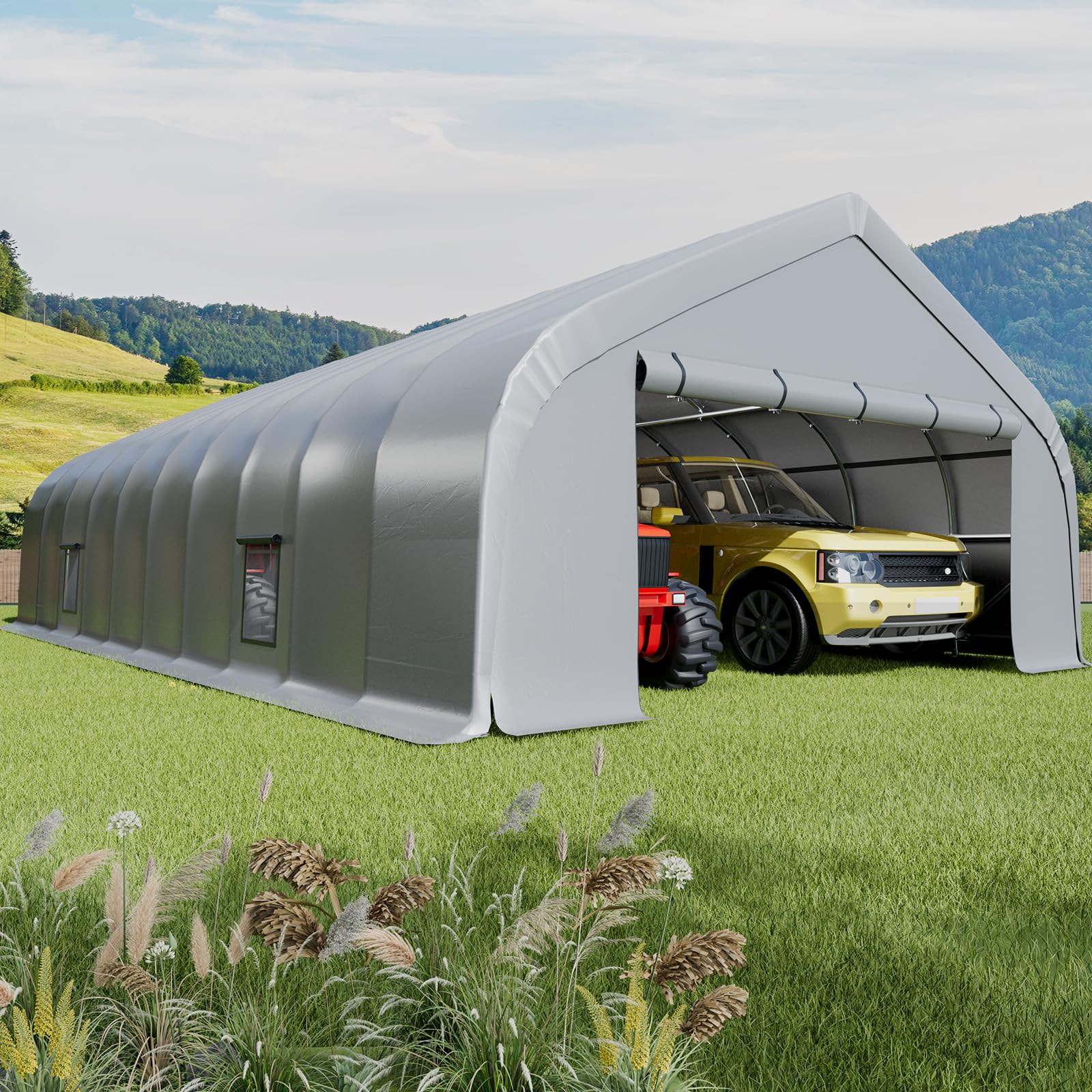 HOMREST 20x40 FT Heavy Duty Durable Carport With 3-Layer PE Waterproof Cover