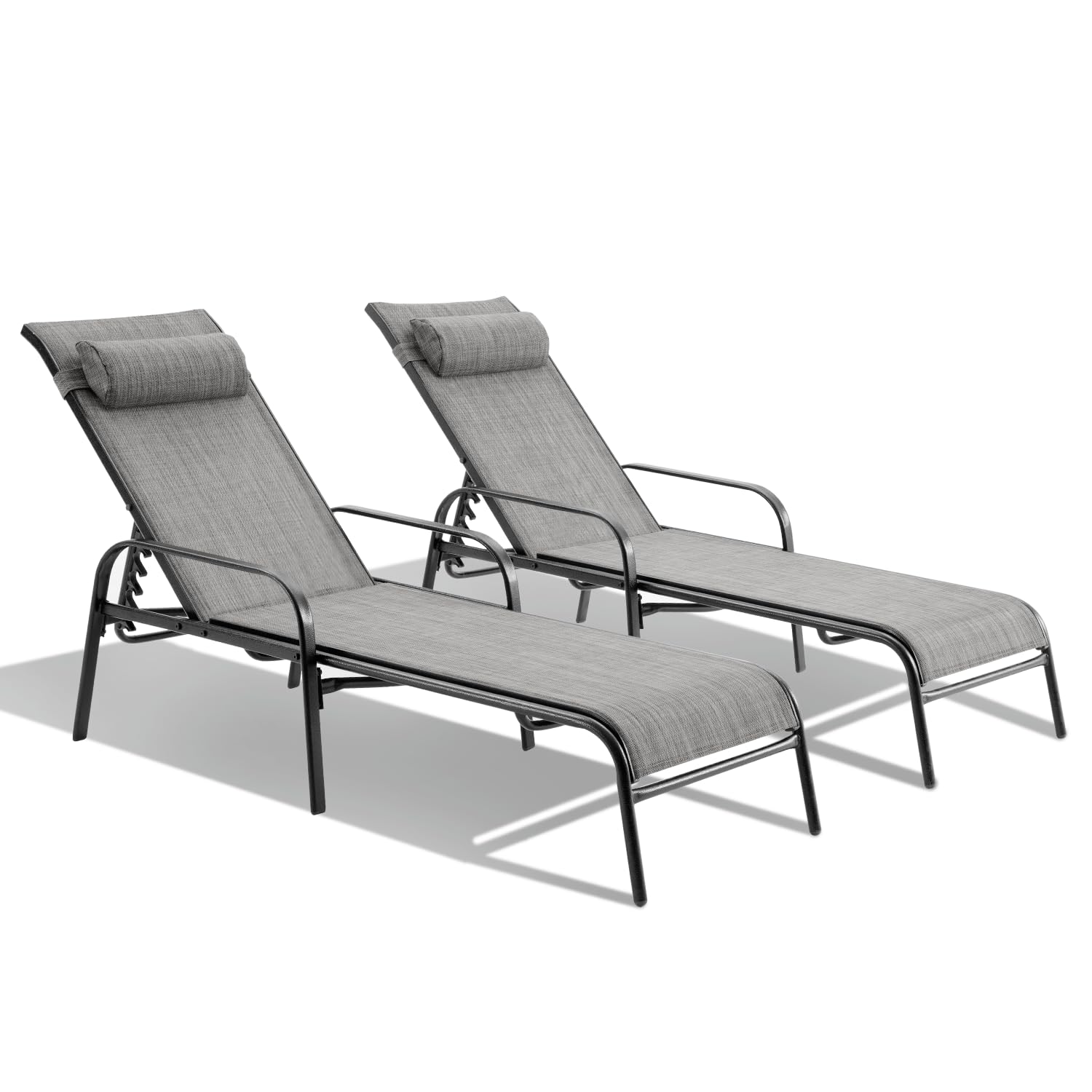 HOMREST Patio Chaise Lounges Set of 2 with Adjustable Backrest, Gray