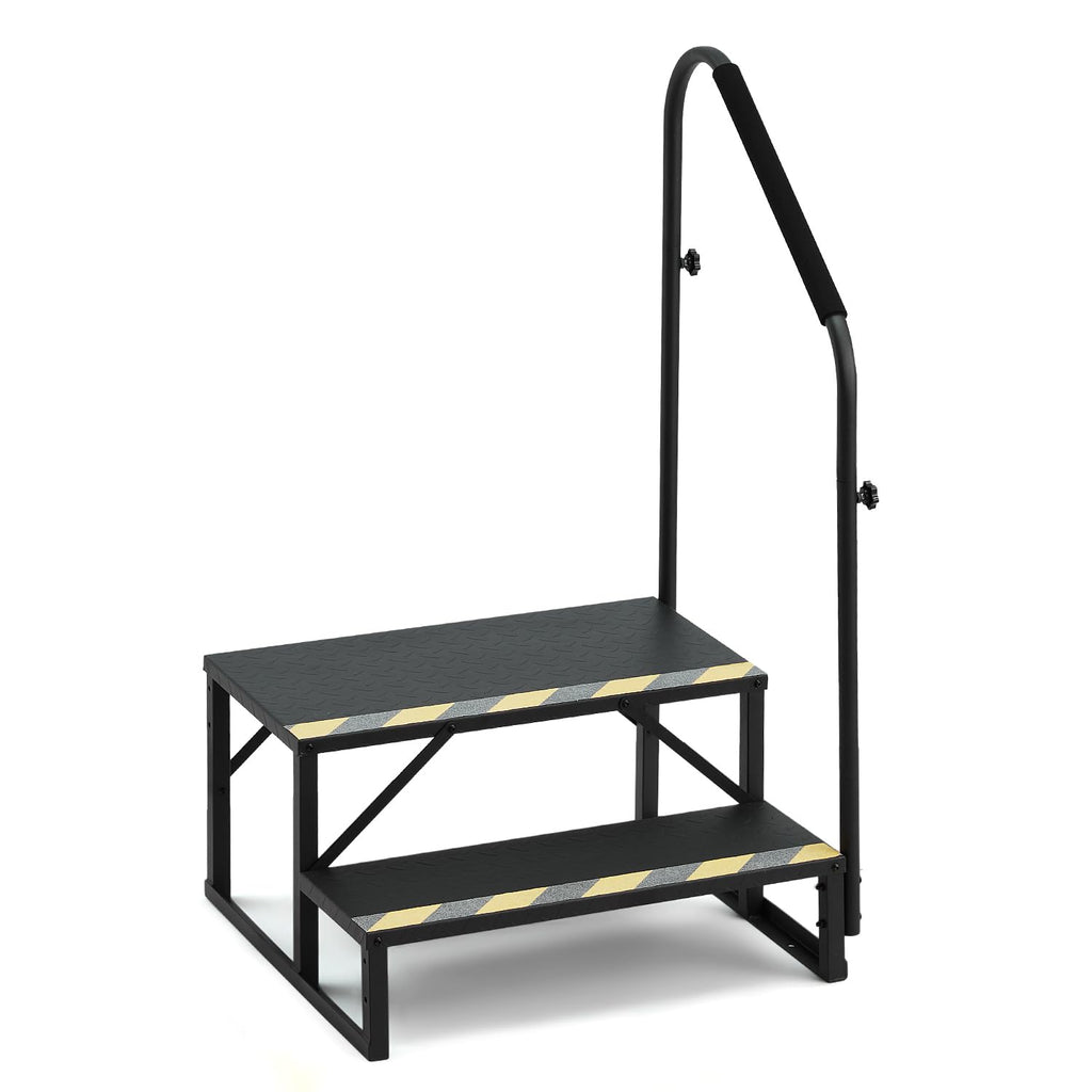 HOMREST 2-Step RV Stairs with Handrail, 660 LBS Metal Steps with Armrest Cover, Anti-Slip Hot Tub & Mobile Home Steps with Non-Skid Tape