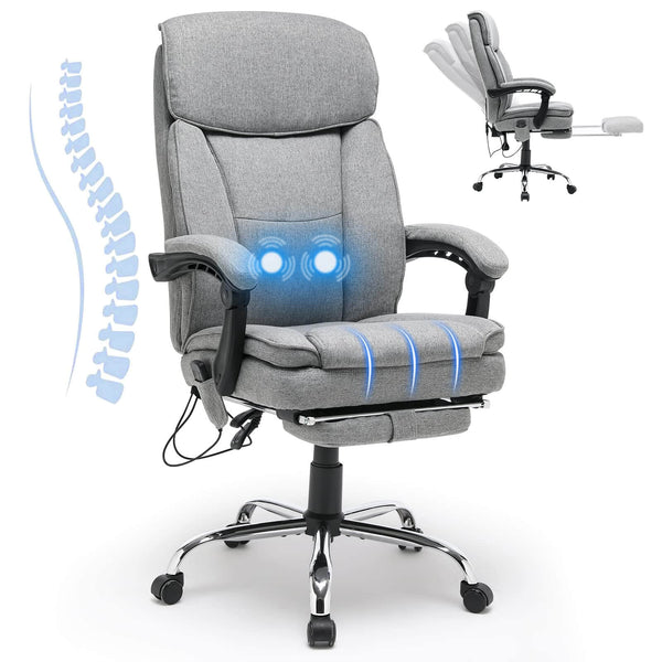Ergonomic Reclining  Massage Office Chair with Breathable Fabric Light Gray (Back in-stock on 5/20)