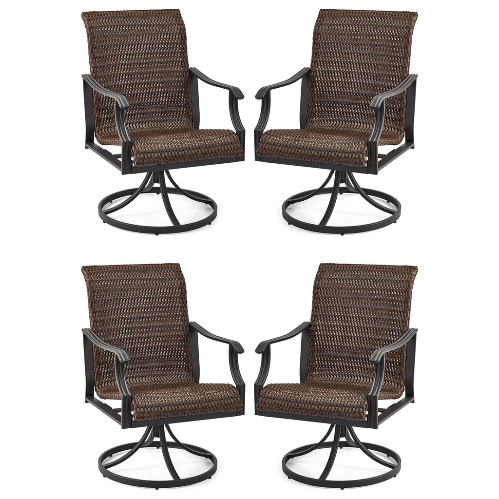HOMREST Patio Wicker Swivel Chair Set of 4, Heavy Duty Outdoor Dining Chair with 23.5'' High Back, Extra-Large Water-Fall Seat, Gentle Rocker