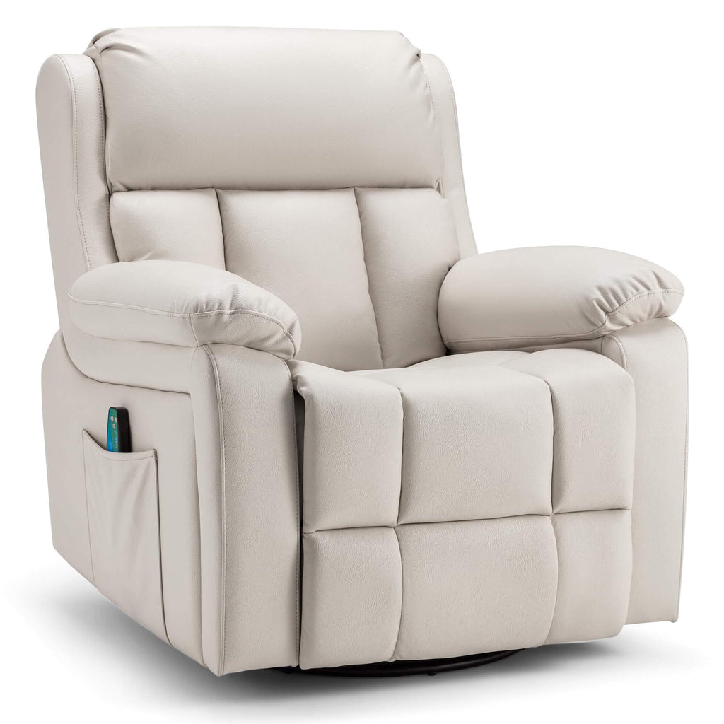 Swivel Rocker Recliner Chair with Heat and Massage, USB Port and Side Pockets, Beige