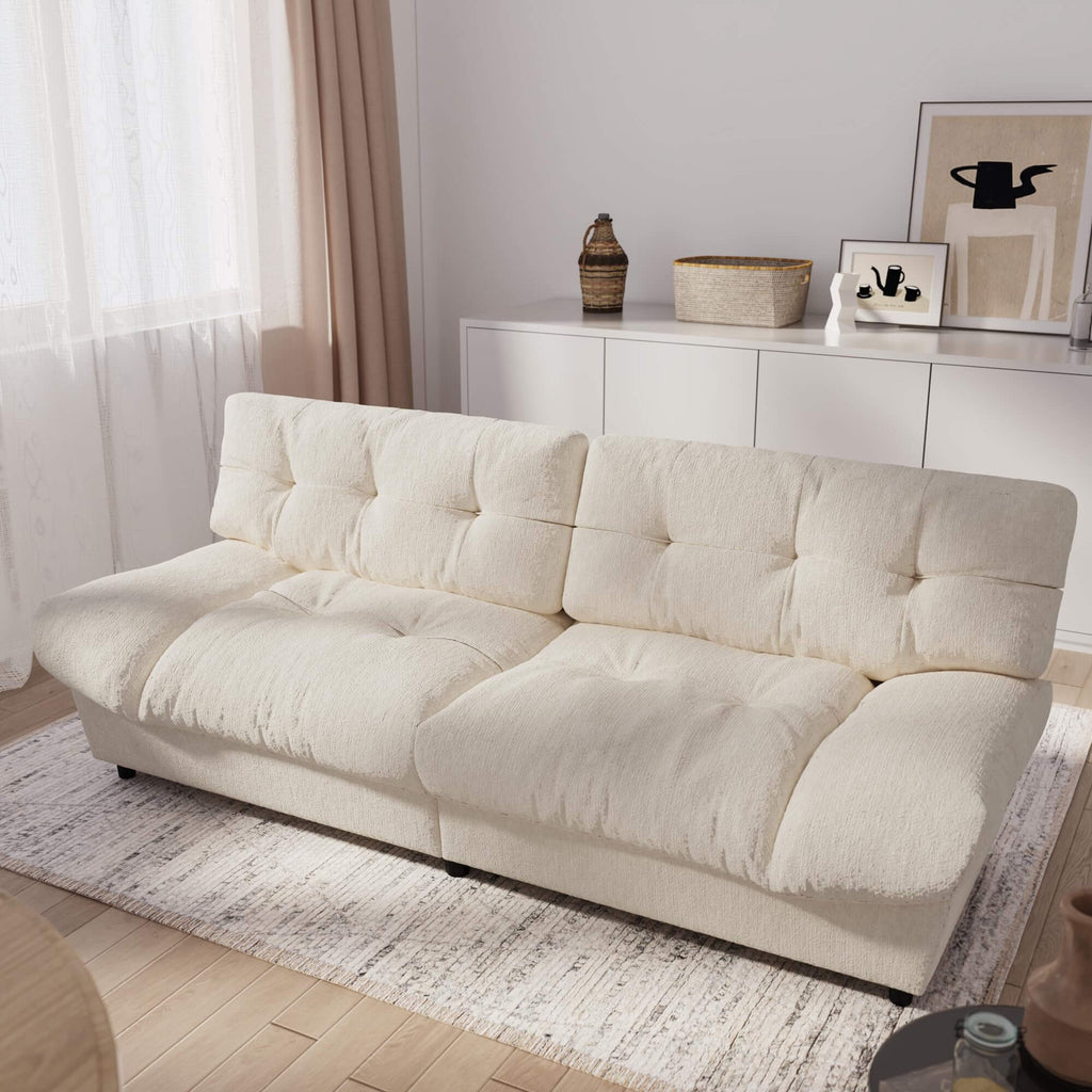 HOMREST 80 Inch Chenille Cloud Sofa Loveseat, Deep Seat Couch with Pillow Armrests, Beige White