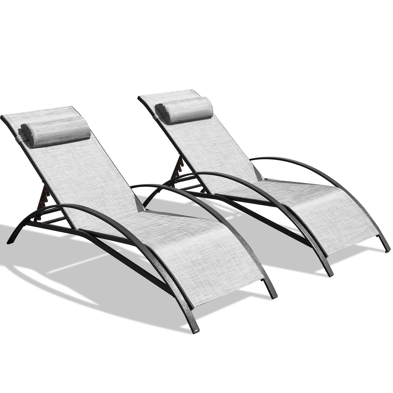 HOMREST Set of 2 Textilene Outdoor Lounge Chairs with Adjustable Backrest, Grey